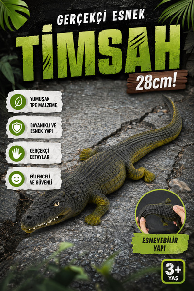 craftivio Gerçekçi Esnek Timsah Figürü 28 cm Uzayan Yumuşak Dokulu Sürüngen O...