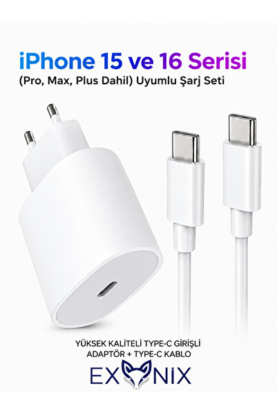 Exonix 25W (Watt) iPhone Uyumlu Hızlı Şarj Adaptörü + Kablo Iphone 15 Iphone ...