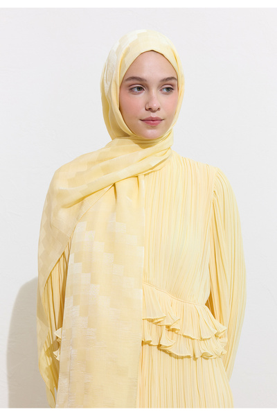 Freshscarfs Nori İpeksi Jakar Şal Butter Yellow
