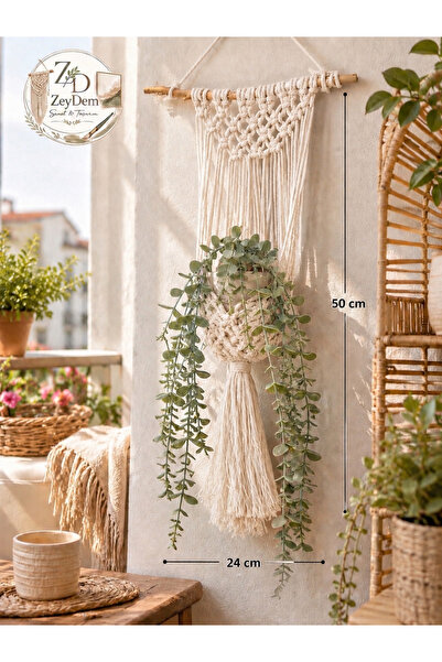 Zeydem Sanat & Tasarım Pinterest, Bohem Tarz Krem Renkli Makrome Çiçeklik, Sa...