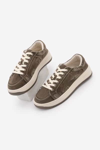 Marjin Kadın Sneaker Kalın Taban Denim Çıkarılabilir Boncuklu Tokalı Spor Aya...