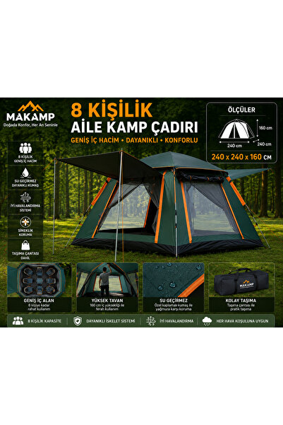 MAKAMP 8 Kişilik Otomatik Çadır Tenteli Oxford Kumaş