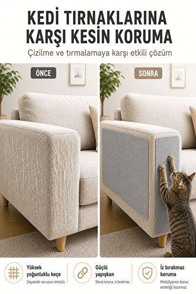 Arnee Keçe Kedi Koltuk Tırmalama Koruyucu 50x40 cm Gri Mobilya Koruyucu Tırmalama Önleyici Koruma Halısı