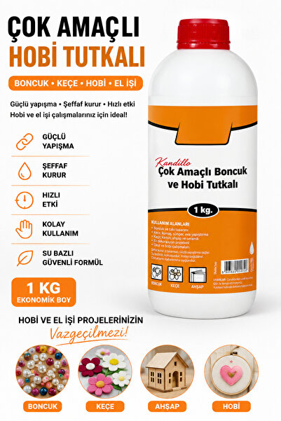 Kandillo Şeffaf Çok Amaçlı Boncuk Ve Hobi Tutkalı, 1kg. Kasnak Keçe Hobi Yapı...