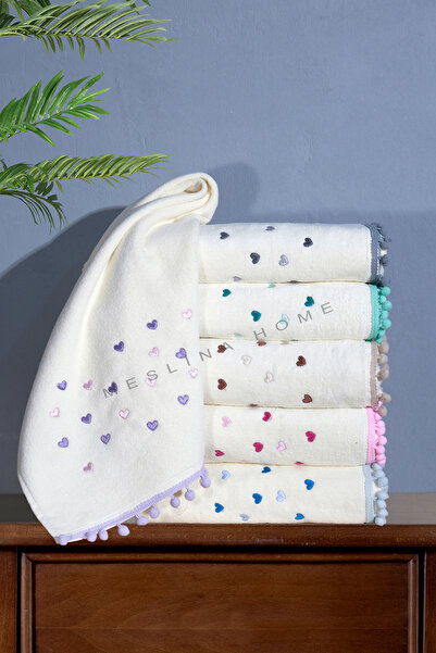 Meslina Home 50x90 cm 3 Parça Ponponlu Havlu Saçaklı Havlu Nakışlı El Havlusu...