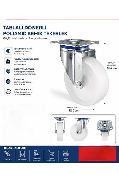 Kama 0125 Dönerli Tablalı Frensiz Kemik Tekerlek 125 mm 170 Kg