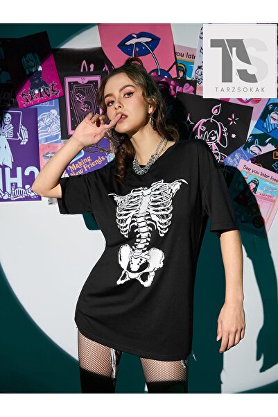 Tarzsokak Skeleton B Štampano D Spuštena ramena majica