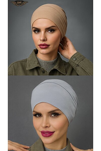 ALDAIYR 2 Pcs Hijab Elastic Non-Slip Seamless Snap-On Sea Cap Practical Cap