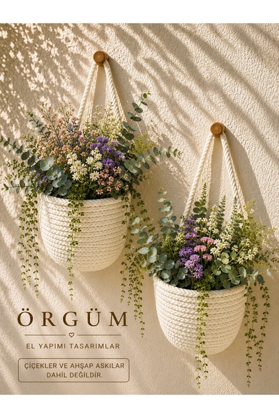 ÖRGÜM Flower Pot Decorative 2-Piece Basket (Plants and Wooden Hangers Are Not...