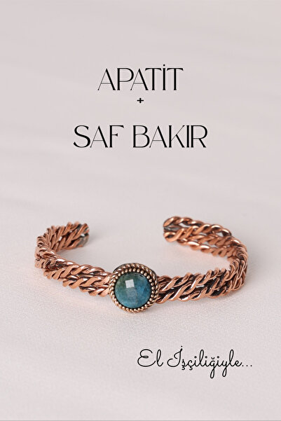 Store Apatit Taşlı Doğal Taş Saf Bakır El İşçiliği Bilezik