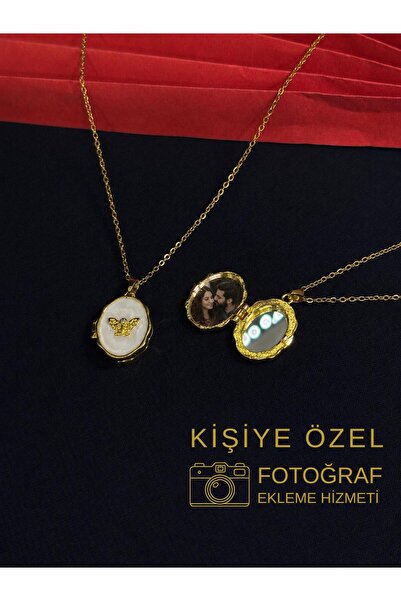 Melisa Takı & Aksesuar 316L Çelik Gold Renk Açılır Resimli Kolye (Fotoğraf ek...