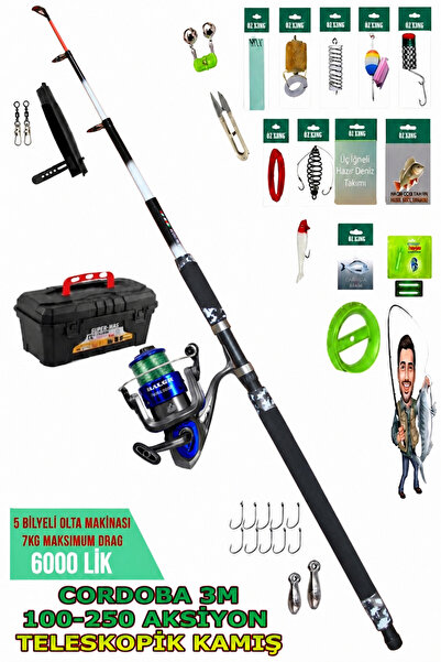 OLTAMİX Cordoba 3 Metre Teleskopik Olta Seti 100-250 Gr Atarlı 6000’lik 5 Bil...