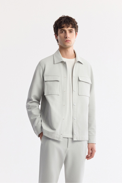 Avva Erkek Açık Gri Klasik Yaka Pamuklu Jersey Comfort Fit Gömlek Ceket A51Y2048