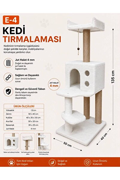 Dumanpet E-4 Kedi Kulübesi Tırmalama Ve Oyun Parkı Beyaz