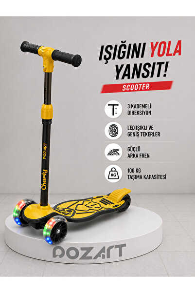 chanky SCOOTER Işıklı Teker Geniş Taban ve Fren 3 ile 7 Yaş Arası Uygun 3 Kad...