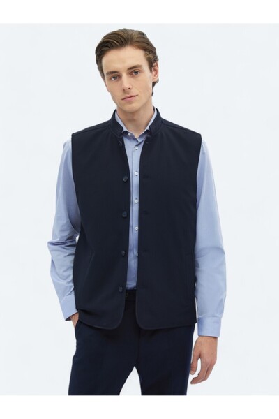 Kip Vestă sport casual țesută cu guler vertical, albastru bleumarin