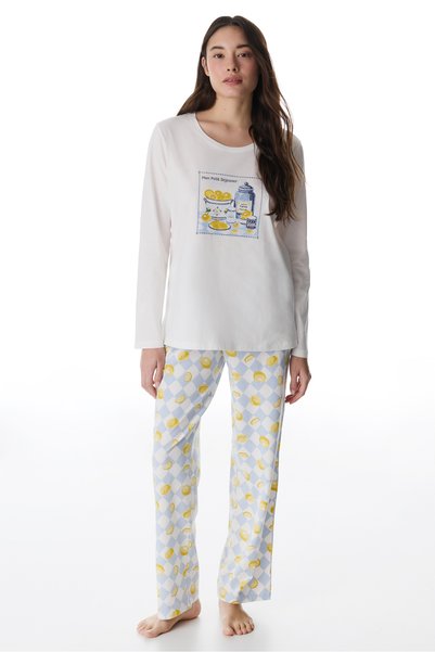 Penti Set de pijamale cu pantaloni cu mâneci lungi și model alimentar Petit Dejeuner