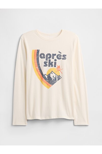 GAP Erkek Çocuk Kırık Beyaz Grafik Baskılı T-Shirt