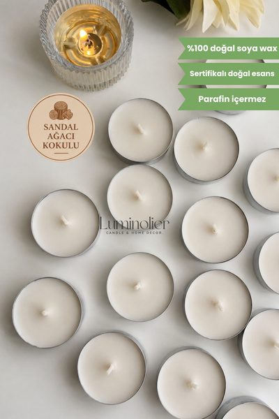 Luminolier 10 Adet Sandal Ağacı Kokulu Tealight Soya Mum – %100 Doğal, Vegan,...