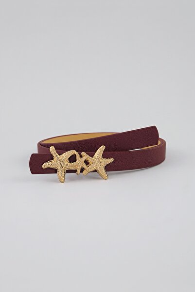 Milleniva حزام نسائي رفيع من Sea Star Gold Buckle باللون العنابي مقاس 1.5 سم