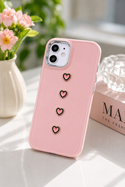 Go Aksesuar Iphone 11 Uyumlu 4 PEMBE KALP Tasarımlı Oyuncaklı Esnek Silikon K...