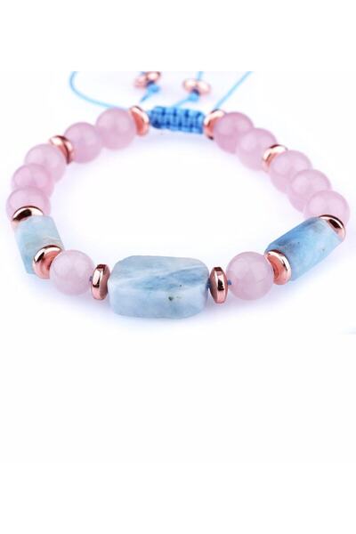OSMANLI DOĞAL TAŞ Certified Natural Stone Bracelet - Hematite-pink Quartz-Aqu...