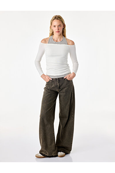 Koton Slim Fit Viscose Blended Halter Neck Long Sleeve Double T-Shirt