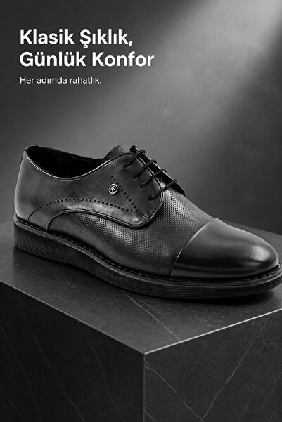 PATRICK CASSA Men's Black Leather Classic Shoes Comfortable for Daily and Off...