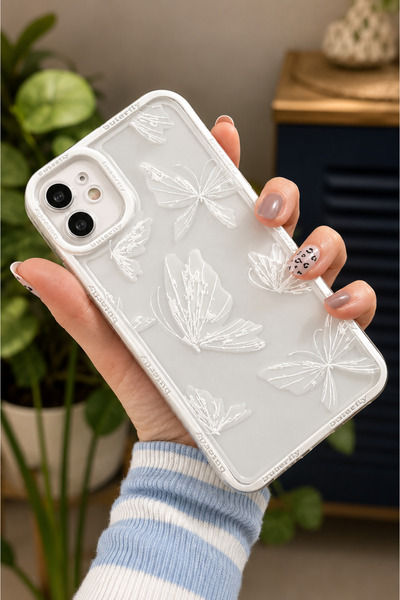 Go Aksesuar Iphone 11 Uyumlu (köşeli - 12 Görünümlü )şeffaf Kelebek Baskı Des...