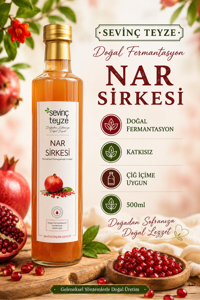 Organik Teyze Sevinç Teyze Nar Sirkesi 500ml - Doğal Fermantasyon, Katkısız, ...