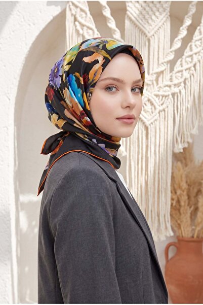 Armine Sport Twill Eşarp - 8723-34 Siyah Turuncu