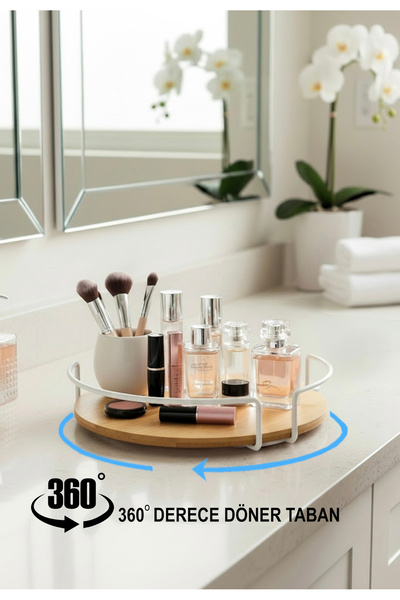 EVSTYLE 360 Degree Rotating Bamboo Jewelry and Makeup Organizer - White 25 cm