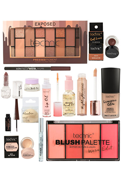 TECHNIC UK Exposed Gift 14 Pc All-in-One Makeup Kit(3 eye products in brown),...