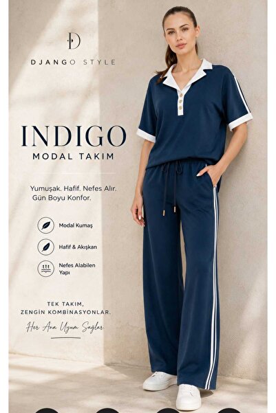 DJANGO STYLE Modal Gold Buttoned Princess Collar Sports Tracksuit Set