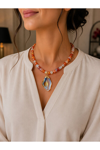 Leyandoğaltaş Leyan Natural Stone Carnelian Agate Natural Stone Necklace 44 c...