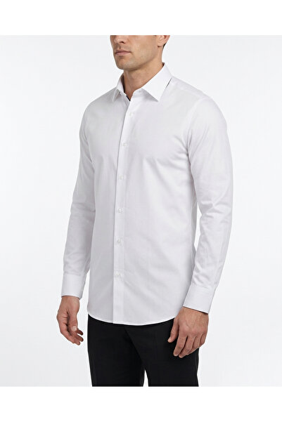 OSCAR BANKS Men's White 100% Cotton Slim Fit Long Sleeve Classic Shirt