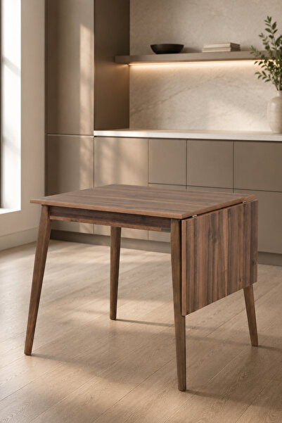 VİLİNZE Avanos Mdf Katlanır Traverten Ahşap Mutfak Masası - 70x80 cm