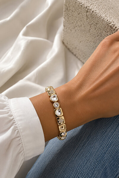 Modex Gold Color Heart Star Stone Detail Special Series Rubber Bracelet