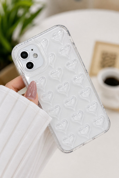 Go Aksesuar Iphone 11 Uyumlu 3D Kalp Kabartma Desenli Darbe Önleyici Kamera K...