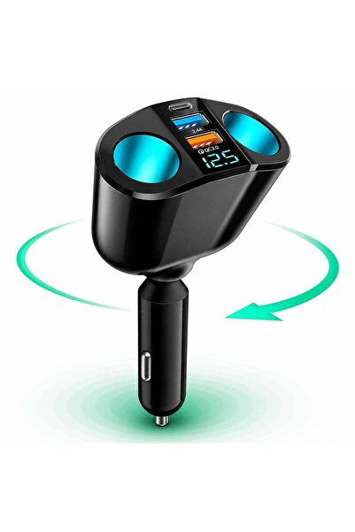 Timebox Adaptor de alimentare auto 120W 2x priză 2 x USB 1 USB-C afișaj tensi...