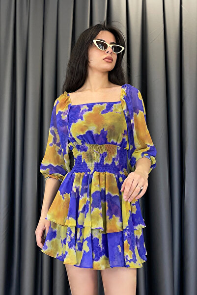 Estelle Double Layered Skirt with Elastic Waist Detail Mini Dress - Purple Mor