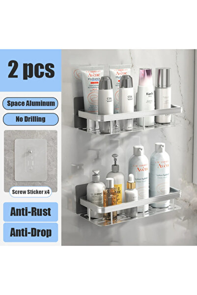 YANKE Silver 2Square Bathroom Shelf Makeup Storage Organizer Aluminum Alloy S...
