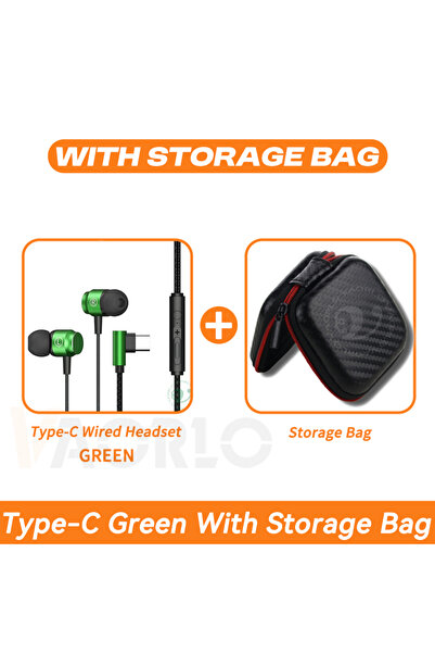 Choice TypeC Green With Bag 9D HIFI Heavy Bass Game Earphones 3.5MM AUX/Type-...