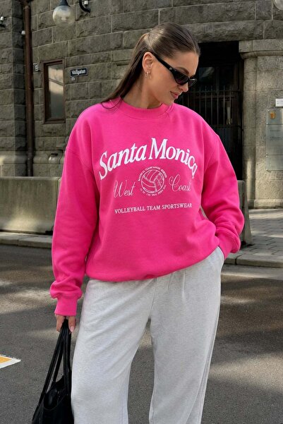 Seeh Pink Crew Neck Oversize Patterned Sweatshirt SH115