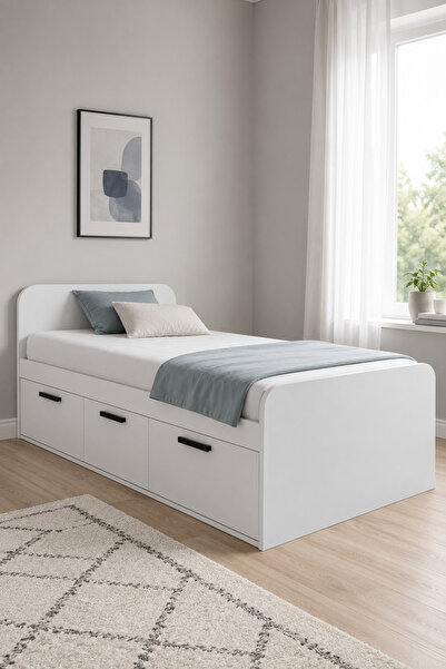ARNETTİ Akser 90x190 Tek Kişilik Dolaplı Karyola Beyaz | Genç Çocuk Odası Kar...