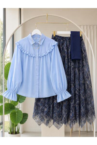 MODA VEDAT Kadın Etnik Desen Detaylı Etekli Takım -0650 (ŞAL HARİÇ)