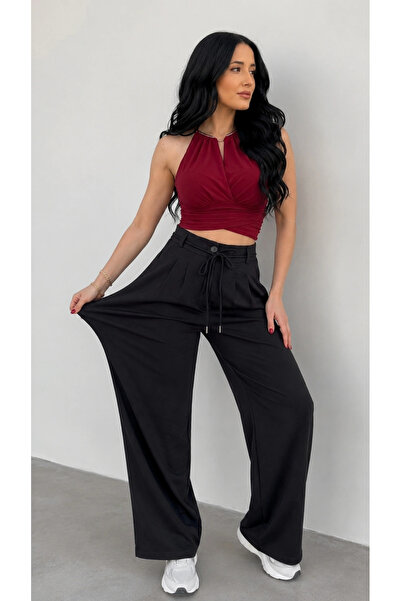 Myawomenswear Kadın Penye Rahat Kesim Yüksek Bel Pantolon