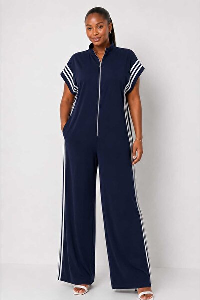 HANIQA Sleeveless Stripe Detailed Zippered Jumpsuit