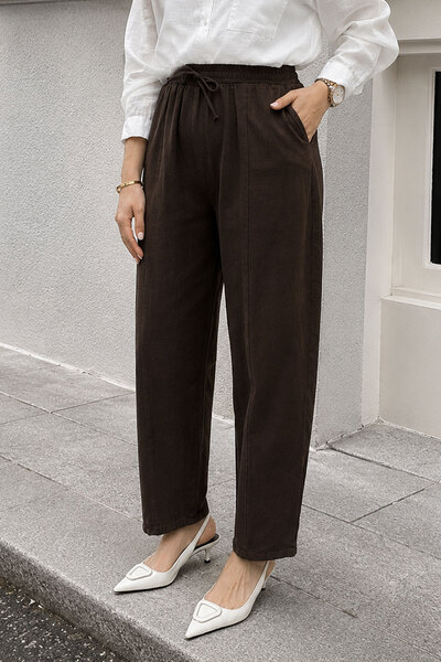 Tesettür Dünyası Elastic Waist Carrot Trousers Tsd260155 Brown