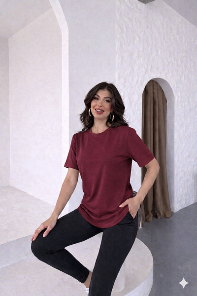 ribana Tricou de damă cu gât crew, mânecă scurtă, croială normală și conforta...